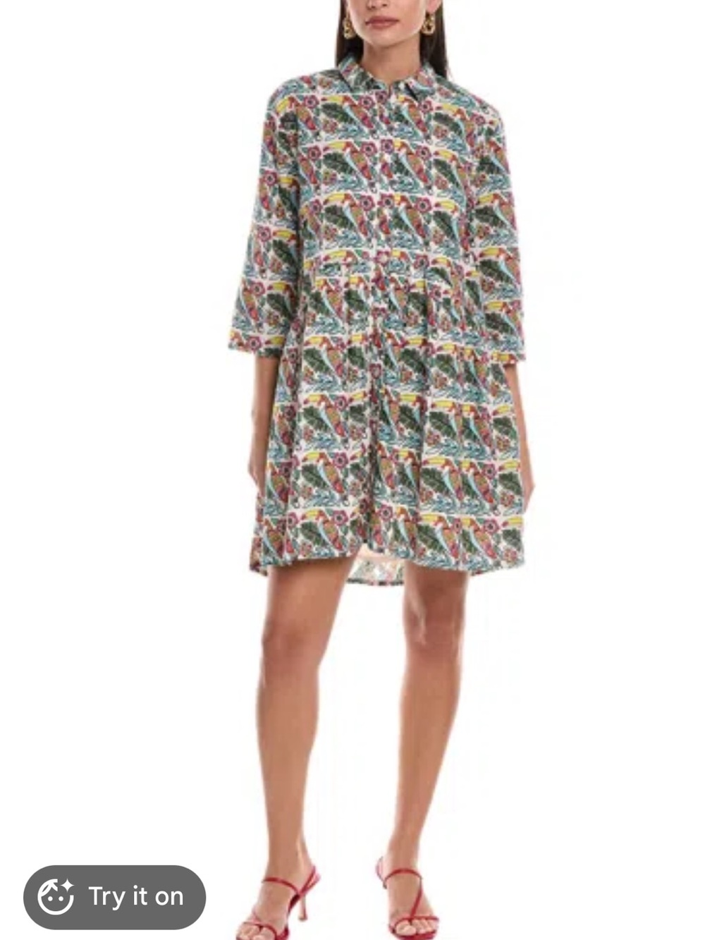 RO’S GARDEN toucan print Deauville Broderie Shirtdress In Multi
